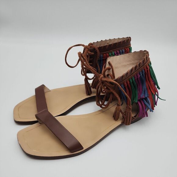 Zara Women Multi-color Leather‎ Fringe Sandals, Women's Size EU 40/US 9 - Picture 7 of 8